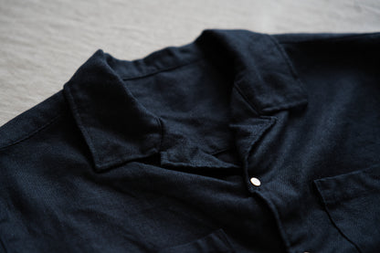 Oxford Linen Half-sleeved Shirt/Night Navy