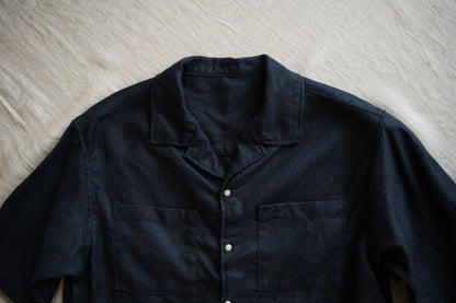 Oxford Linen Half-sleeved Shirt/Night Navy
