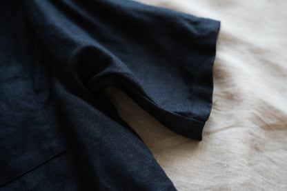 Oxford Linen Half-sleeved Shirt/Night Navy