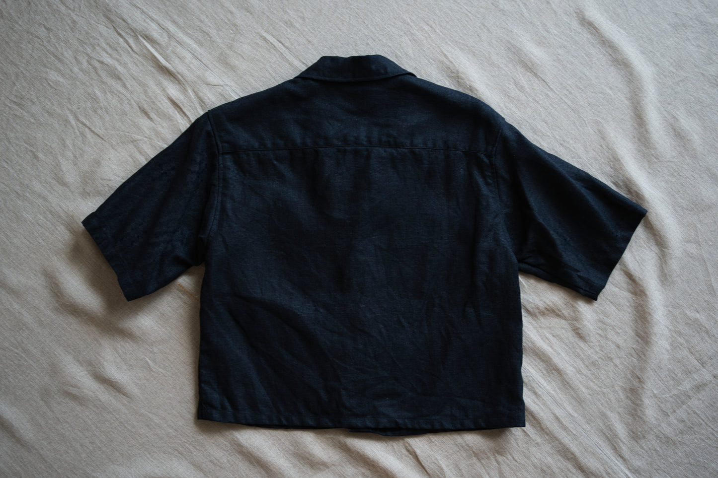Oxford Linen Half-sleeved Shirt/Night Navy