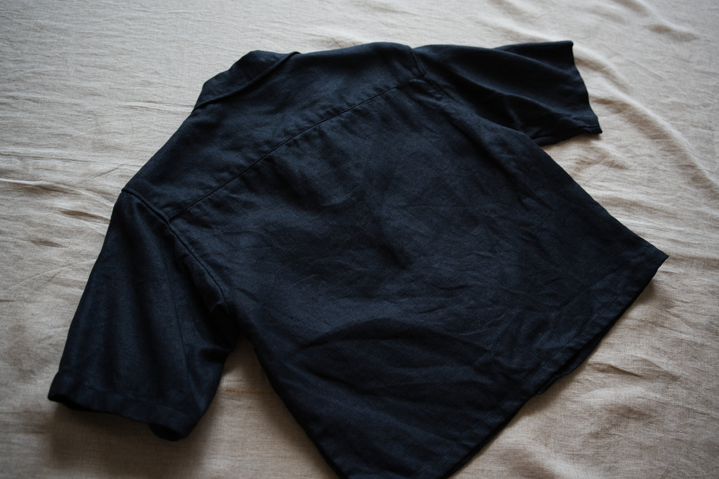 Oxford Linen Half-sleeved Shirt/Night Navy
