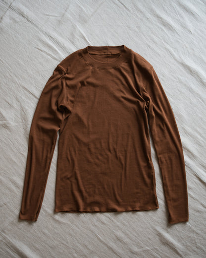 シアーリブクルーロングT/Sheer Rib Crewneck Long-Sleeved T/Rich Camel