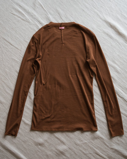 シアーリブクルーロングT/Sheer Rib Crewneck Long-Sleeved T/Rich Camel