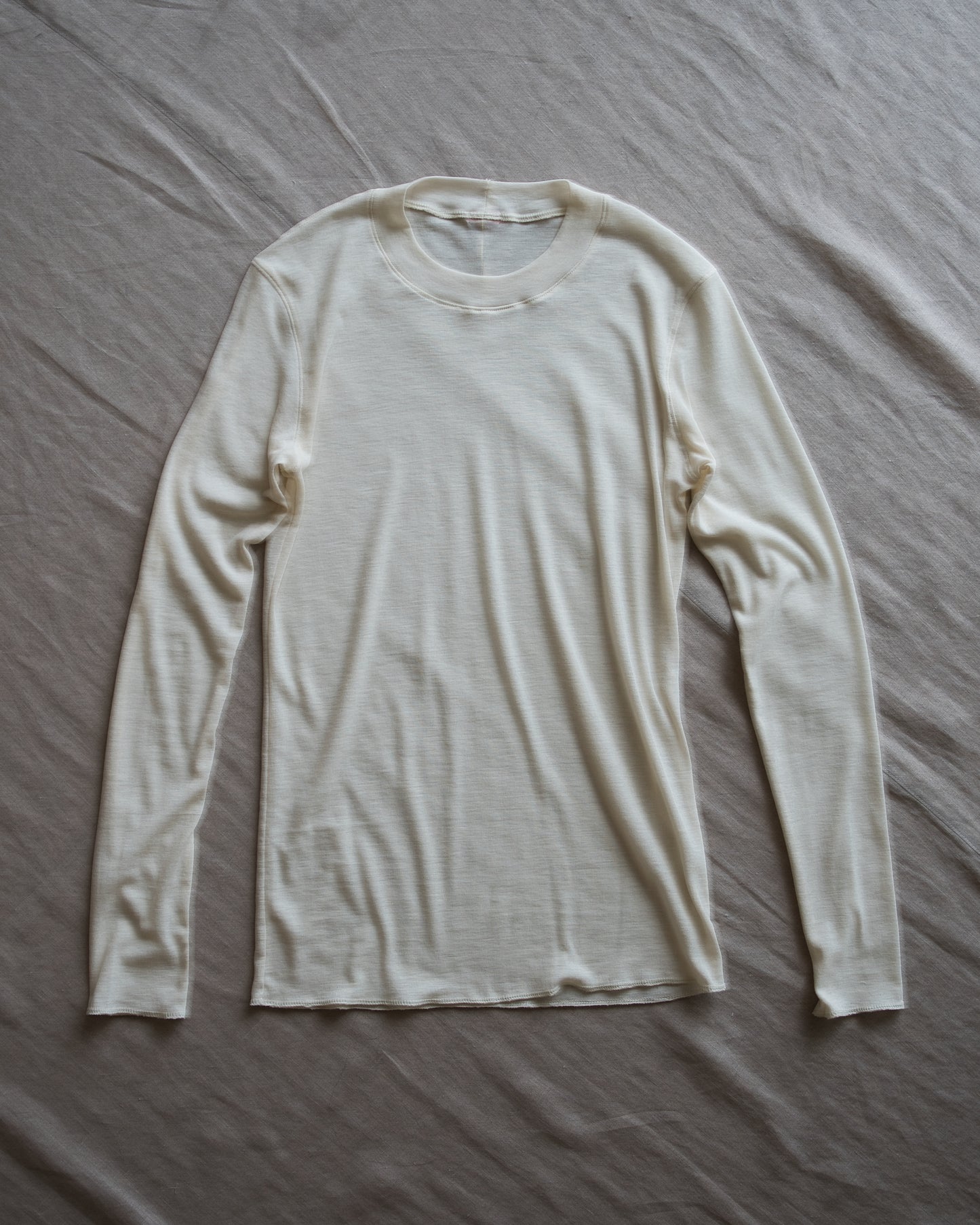 シアーリブクルーロングT/Sheer Rib Crewneck Long-Sleeved T/White Chalk