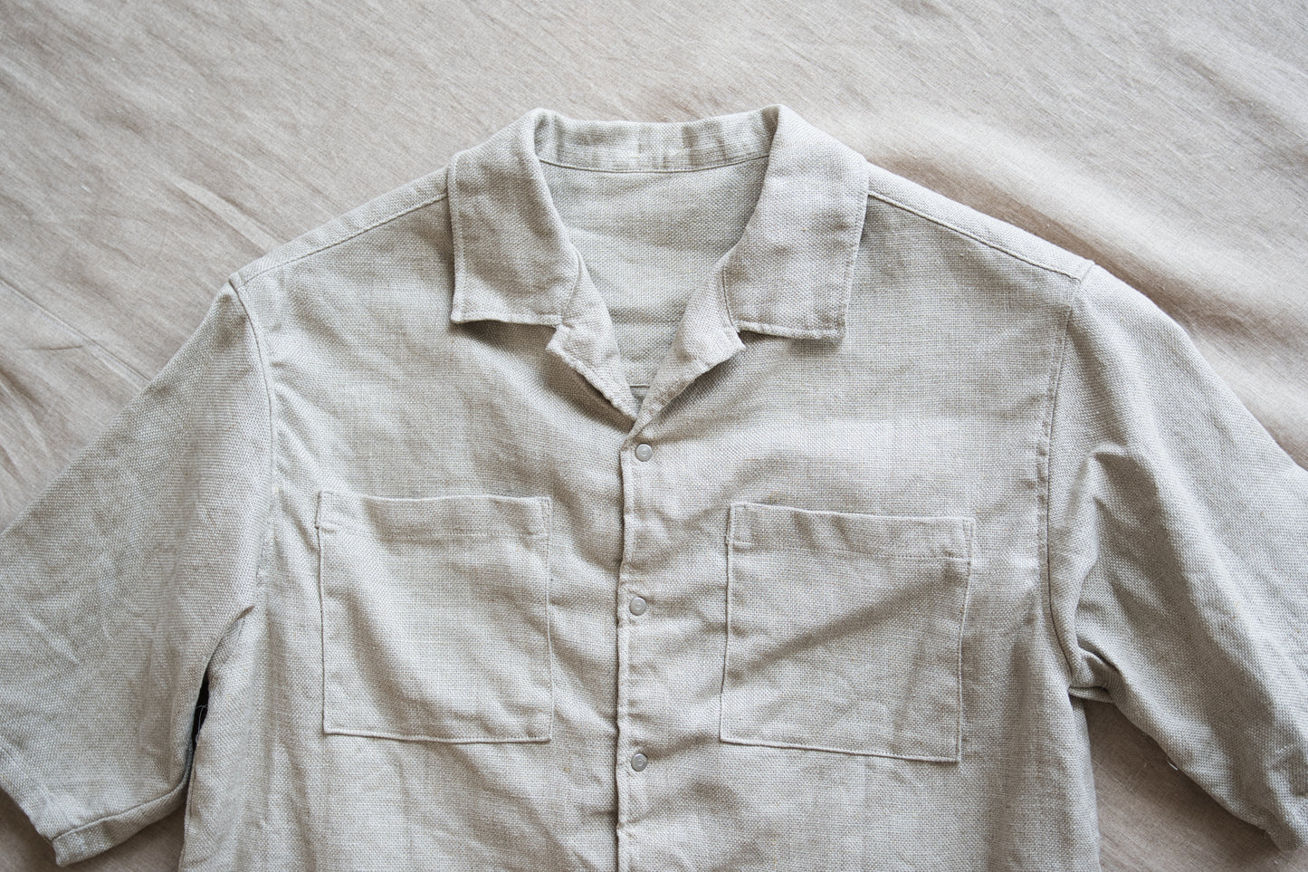 Oxford Linen Half-sleeved Shirt/Ecru