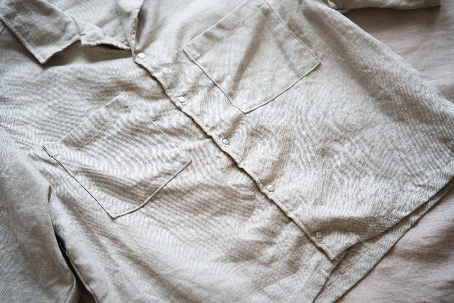 Oxford Linen Half-sleeved Shirt/Ecru