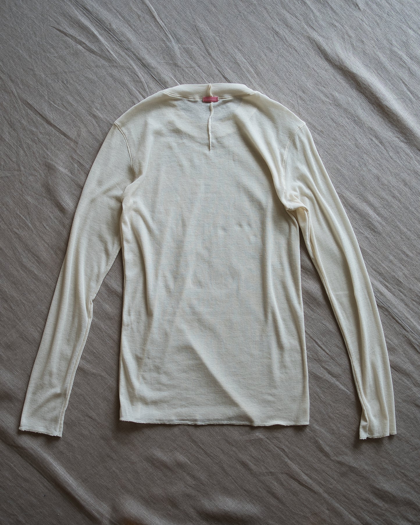 シアーリブクルーロングT/Sheer Rib Crewneck Long-Sleeved T/White Chalk