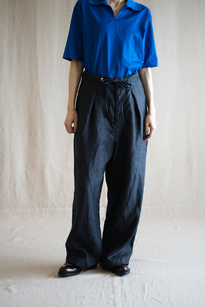 Oxford Linen Wide Pants/Night Navy