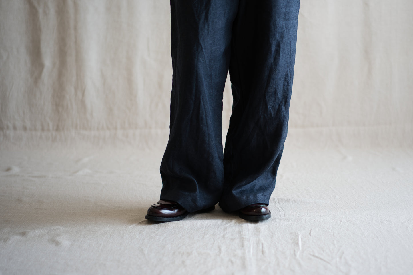 Oxford Linen Wide Pants/Night Navy