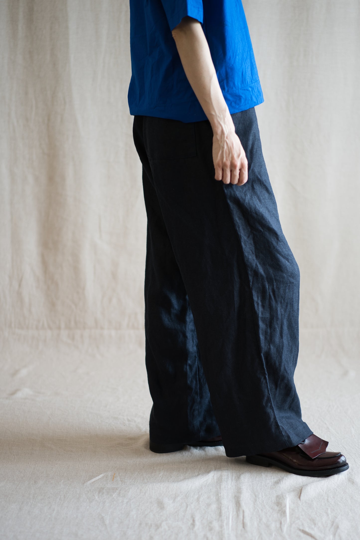 Oxford Linen Wide Pants/Night Navy