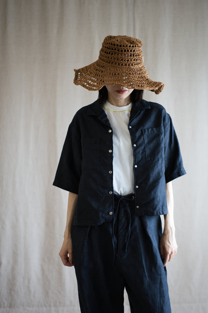 Oxford Linen Half-sleeved Shirt/Night Navy