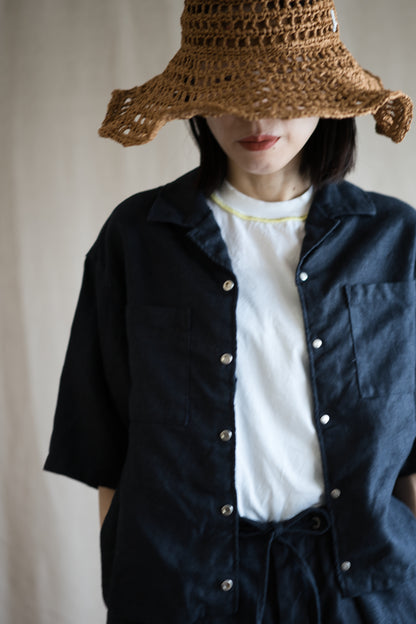 Oxford Linen Half-sleeved Shirt/Night Navy
