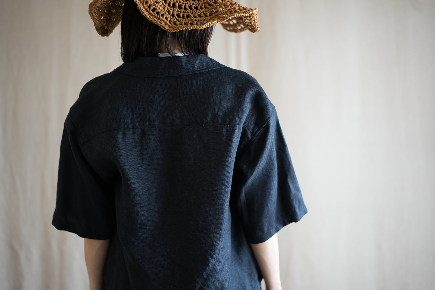 Oxford Linen Half-sleeved Shirt/Night Navy