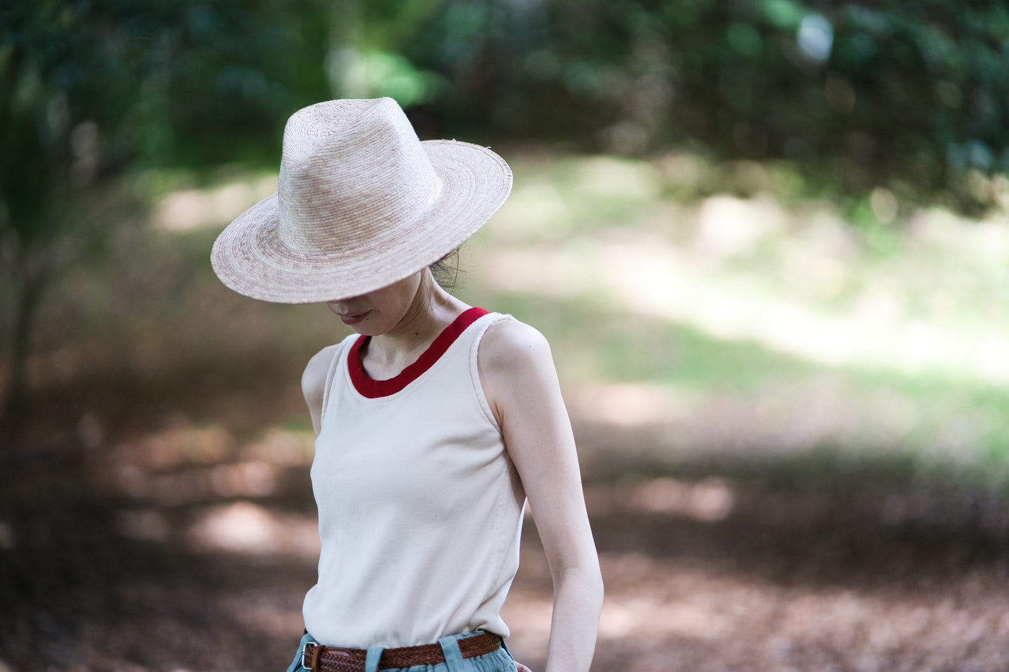 強撚リブタンクトップHigh-twisted Tank top/Light beige/red