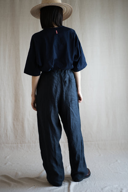 Oxford Linen Wide Pants/Night Navy
