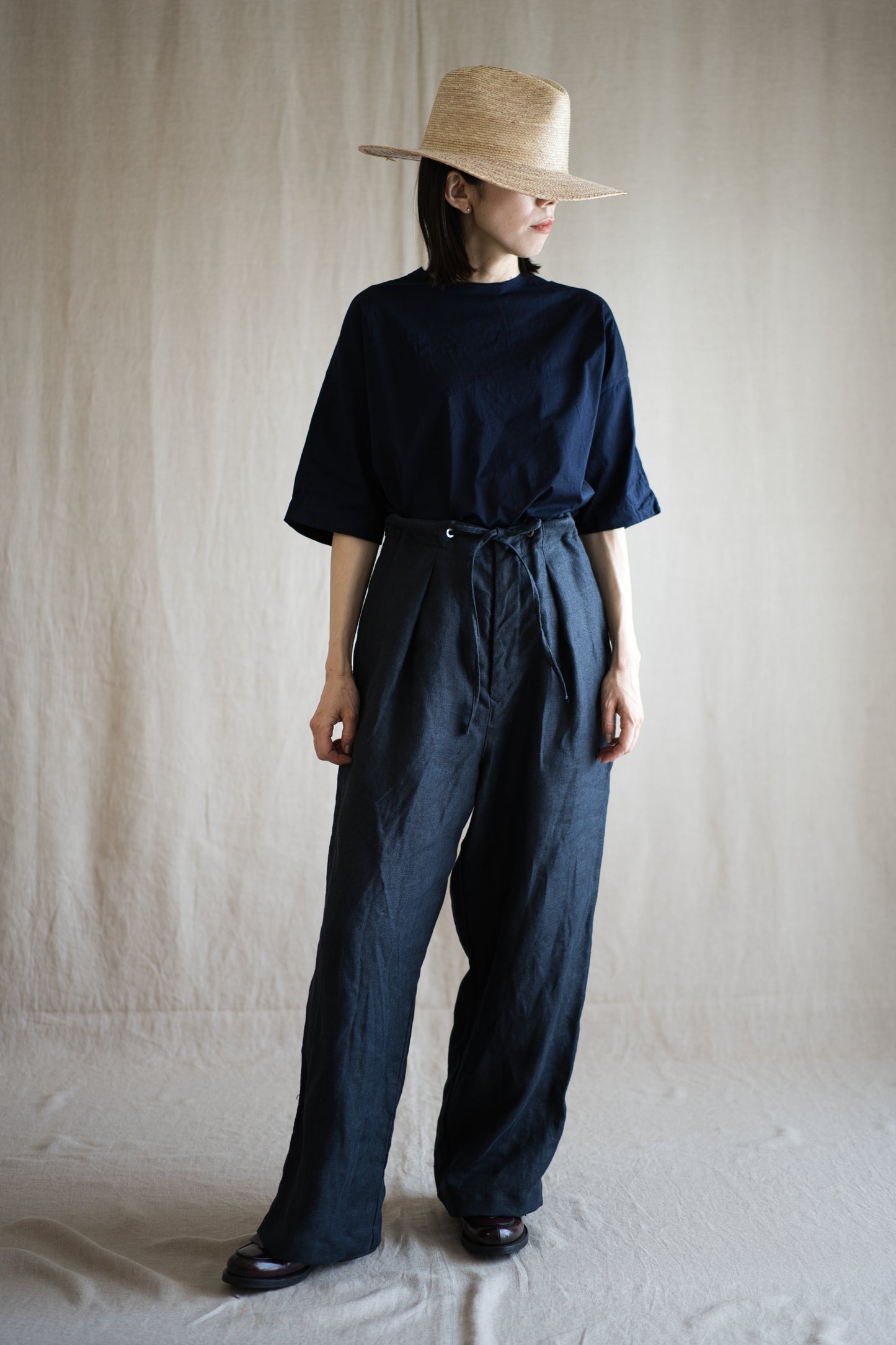 Oxford Linen Wide Pants/Night Navy