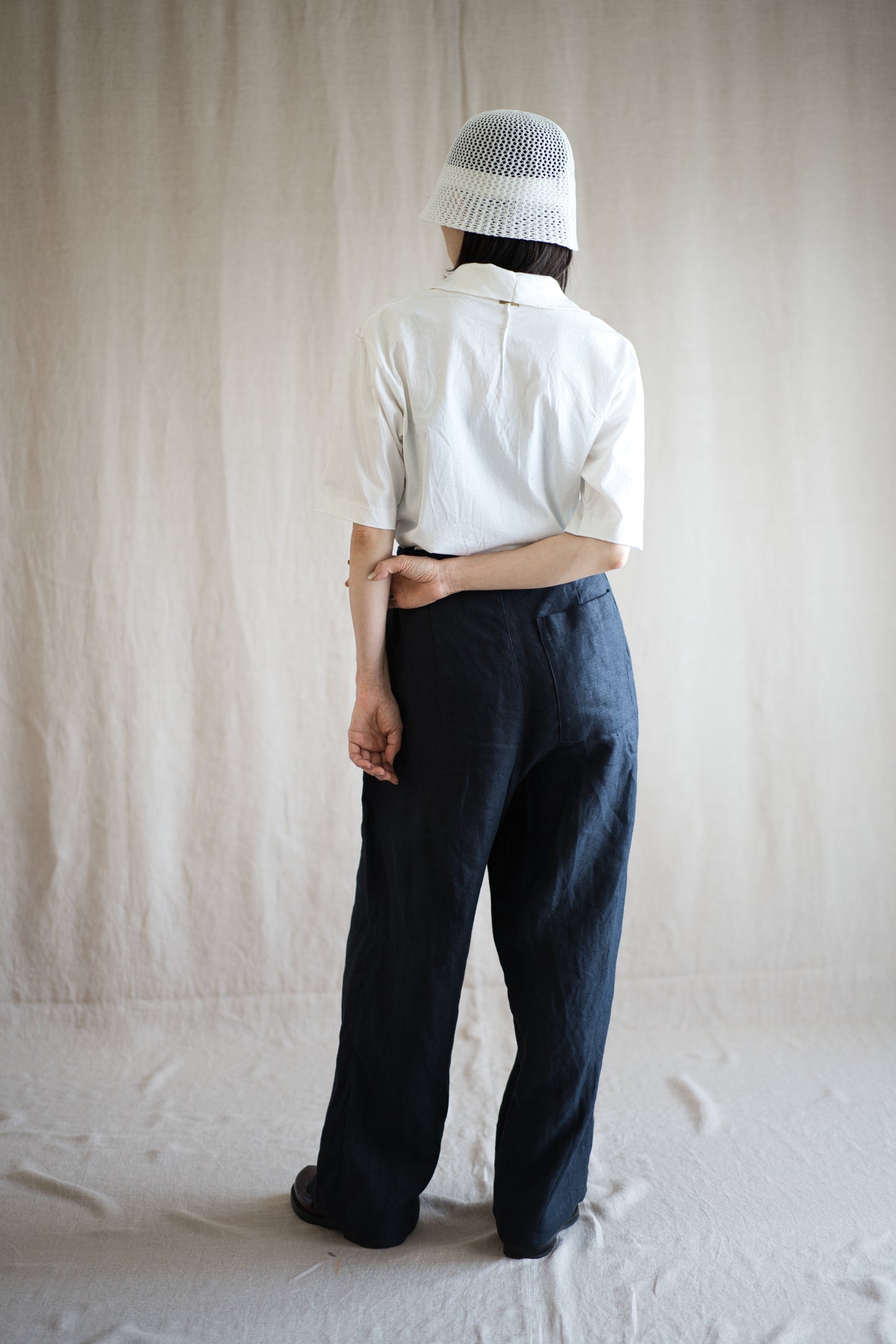 Oxford Linen Wide Pants/Night Navy