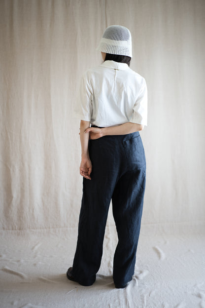 Oxford Linen Wide Pants/Night Navy