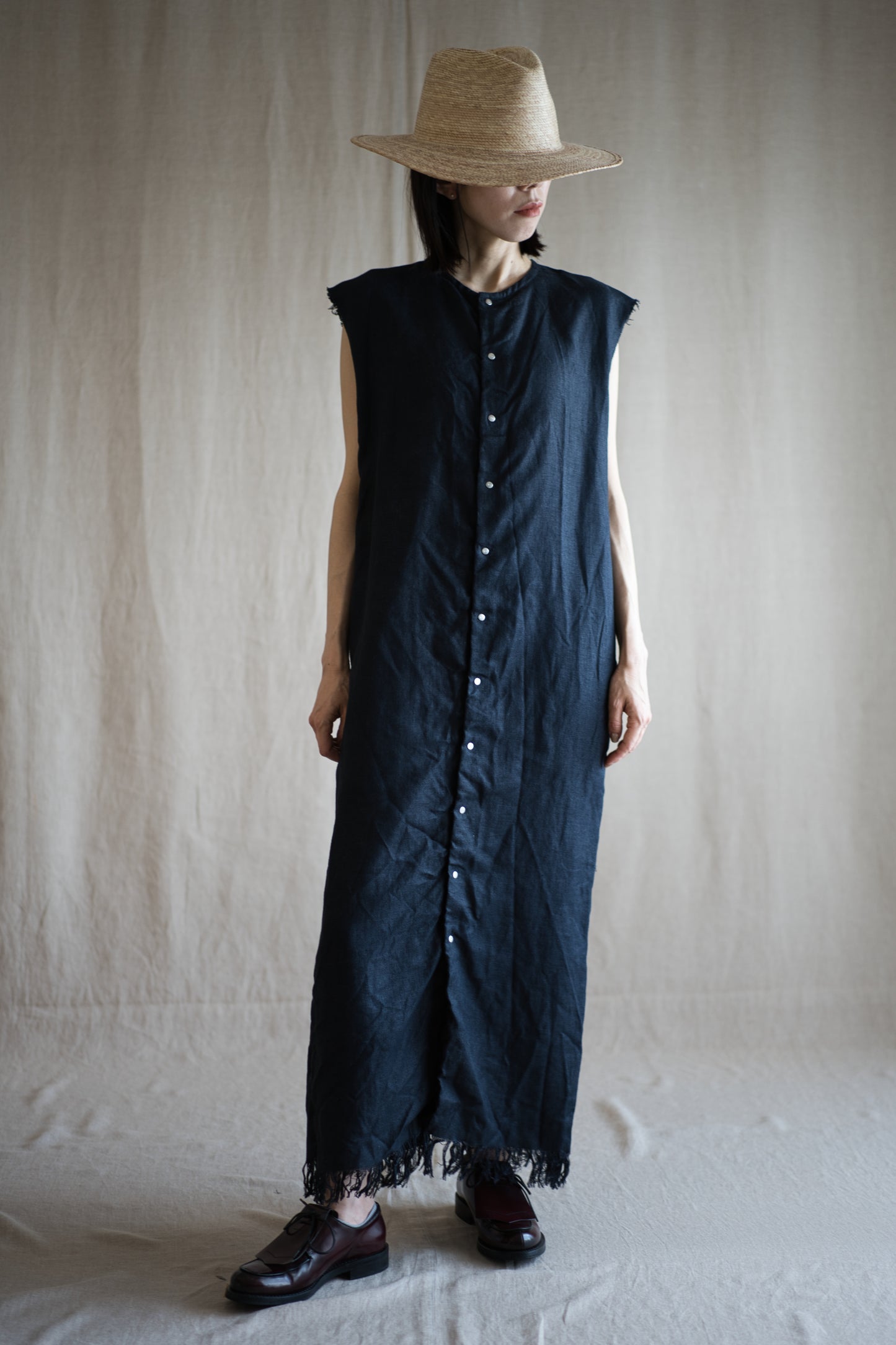 Oxford Linen Fringe Dress/Night Navy