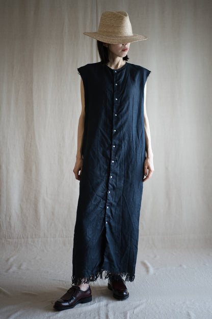 Oxford Linen Fringe Dress/Night Navy