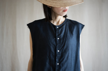 Oxford Linen Fringe Dress/Night Navy