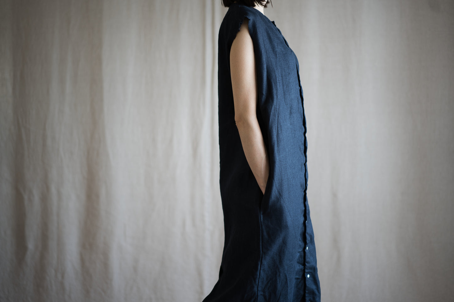 Oxford Linen Fringe Dress/Night Navy