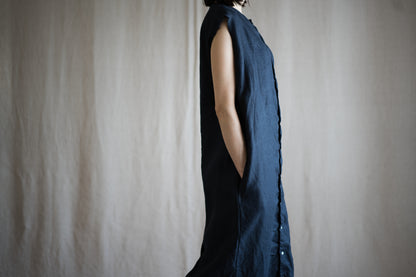 Oxford Linen Fringe Dress/Night Navy