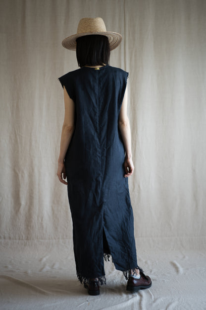 Oxford Linen Fringe Dress/Night Navy