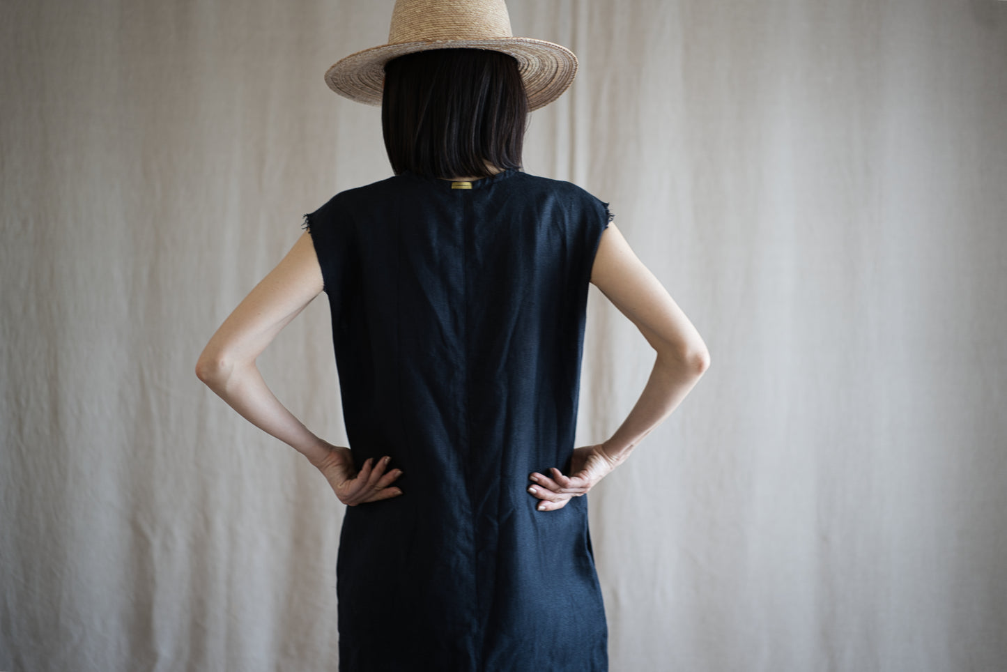 Oxford Linen Fringe Dress/Night Navy