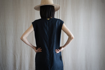 Oxford Linen Fringe Dress/Night Navy