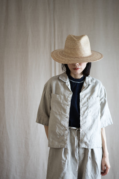 Oxford Linen Half-sleeved Shirt/Ecru
