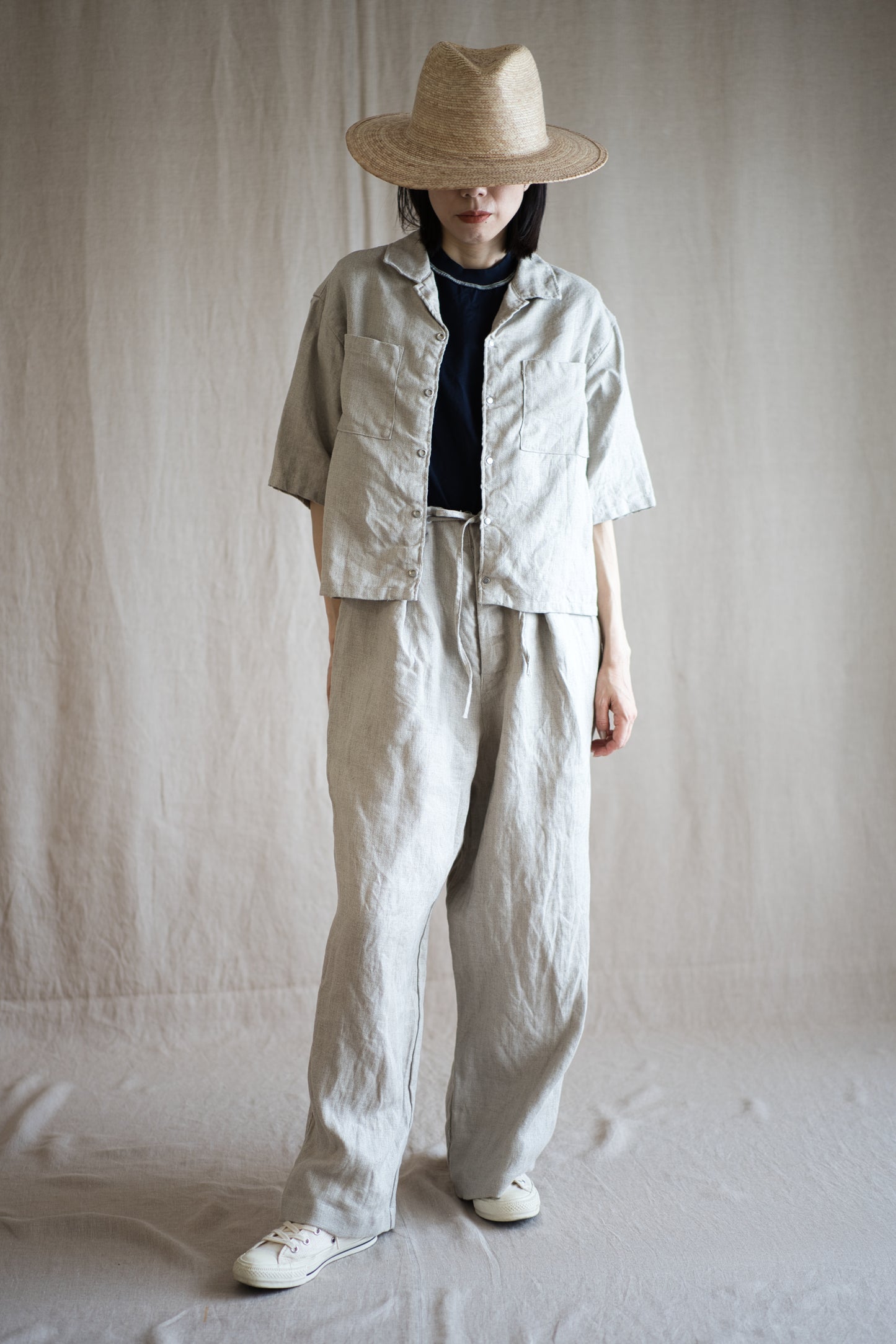 Oxford Linen Half-sleeved Shirt/Ecru