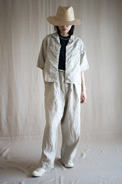 Oxford Linen Half-sleeved Shirt/Ecru