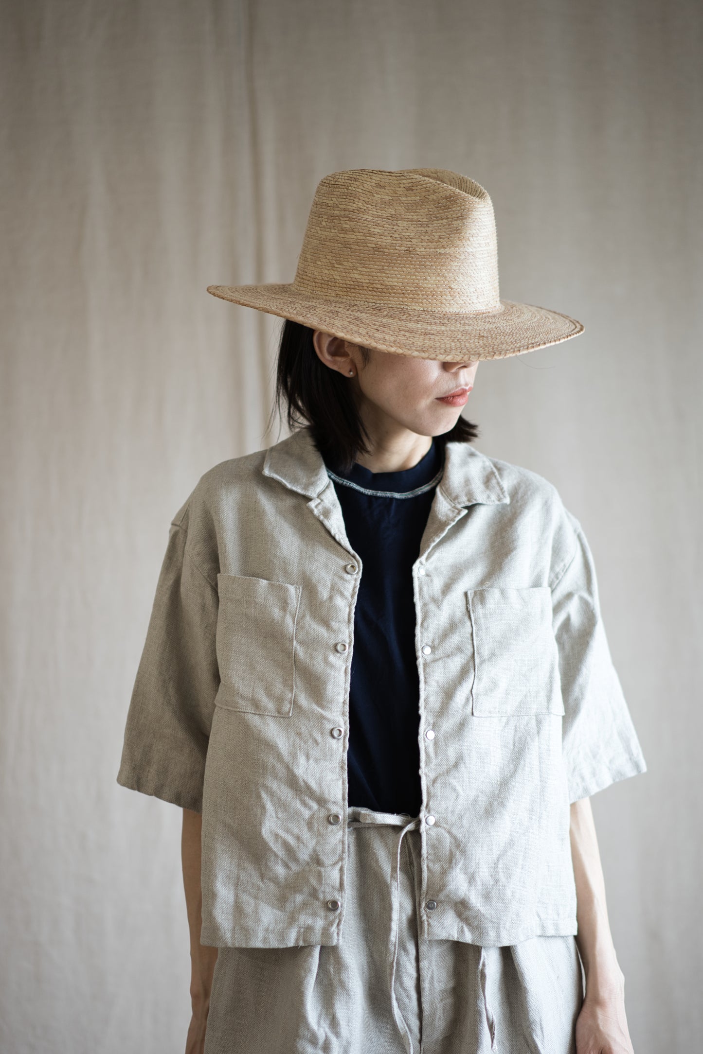 Oxford Linen Half-sleeved Shirt/Ecru