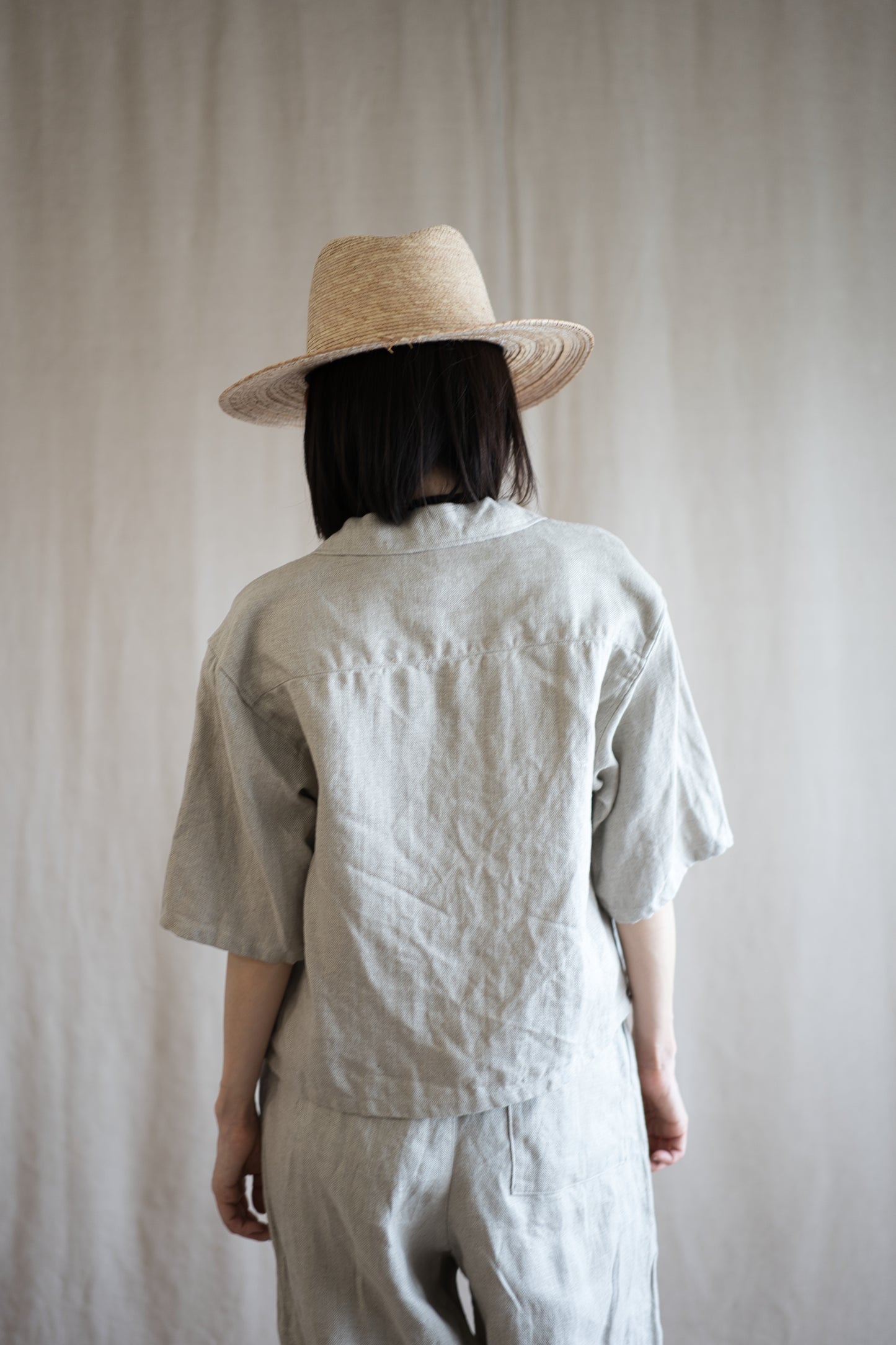 Oxford Linen Half-sleeved Shirt/Ecru