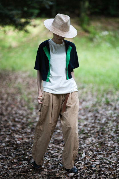 強撚糸コットン 半袖カーディガン/High-twisted yarn  cardigan/Dark navy/green