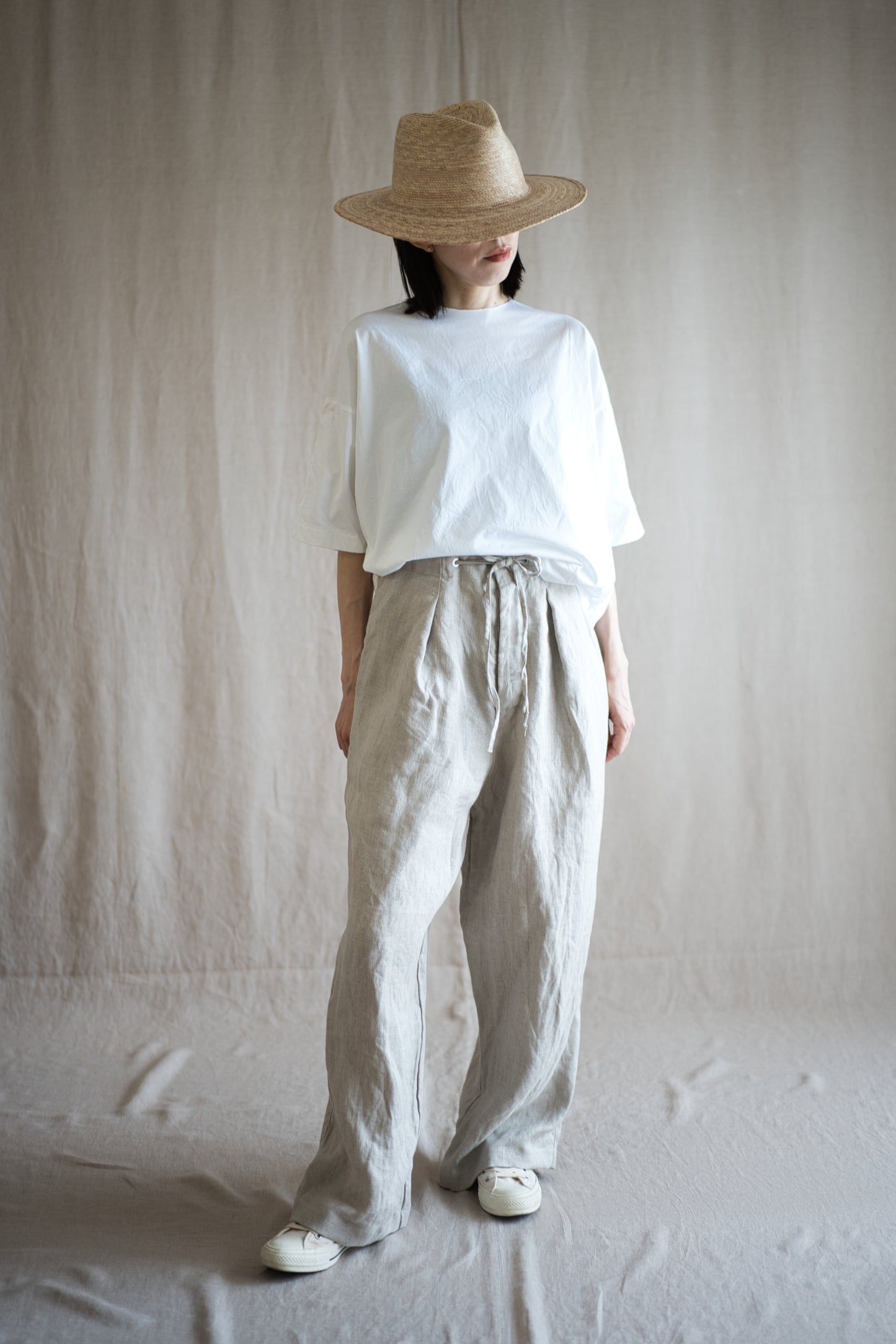 Oxford Linen Wide Pants/Ecru