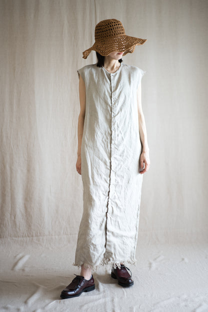 Oxford Linen Fringe Dress/Ecru