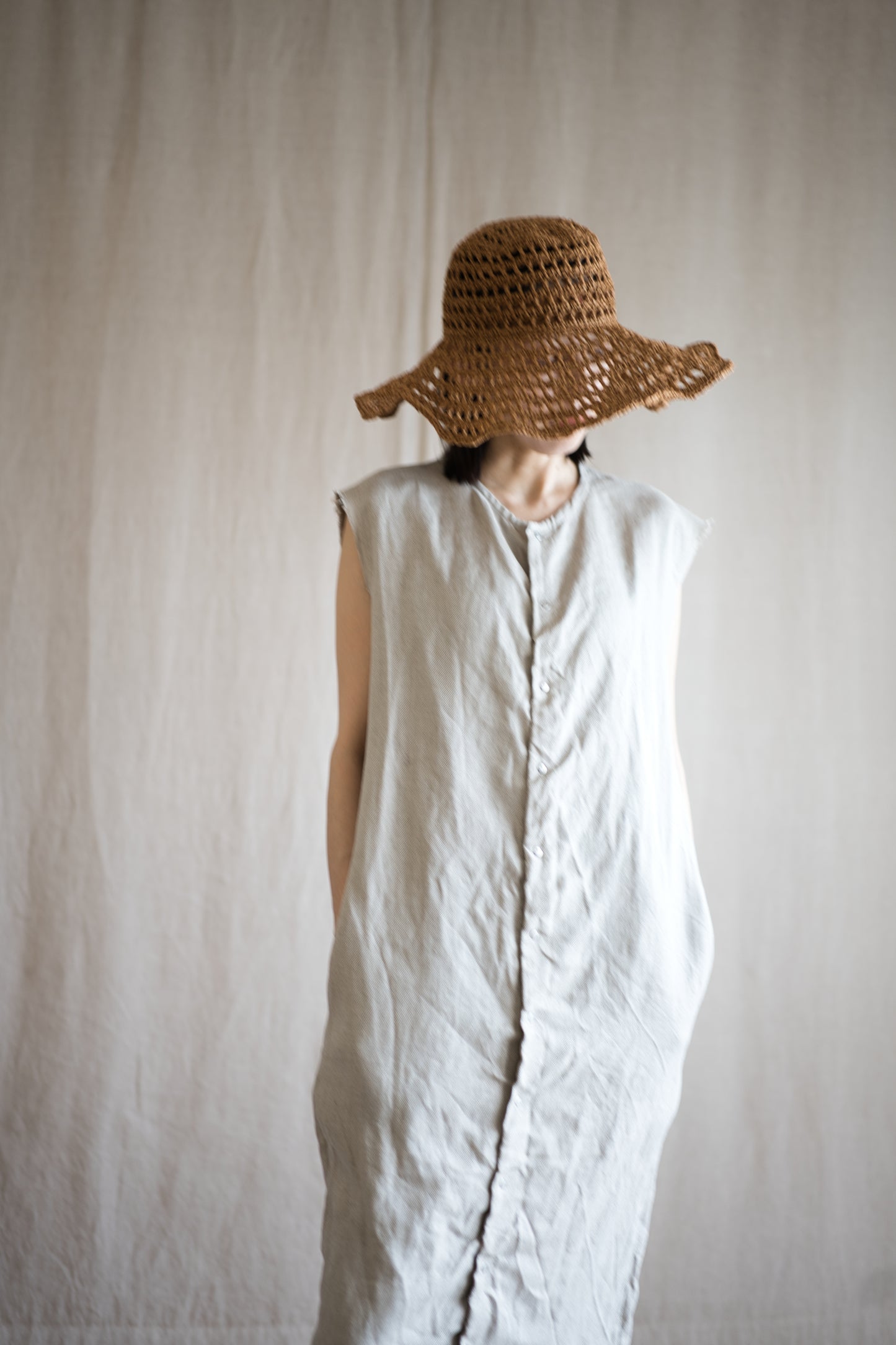 Oxford Linen Fringe Dress/Ecru
