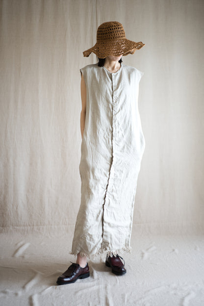 Oxford Linen Fringe Dress/Ecru