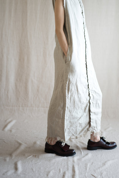 Oxford Linen Fringe Dress/Ecru