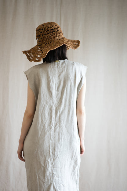 Oxford Linen Fringe Dress/Ecru