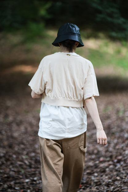 強撚糸コットン 半袖カーディガン/High-twisted yarn  cardigan/Light beige/red