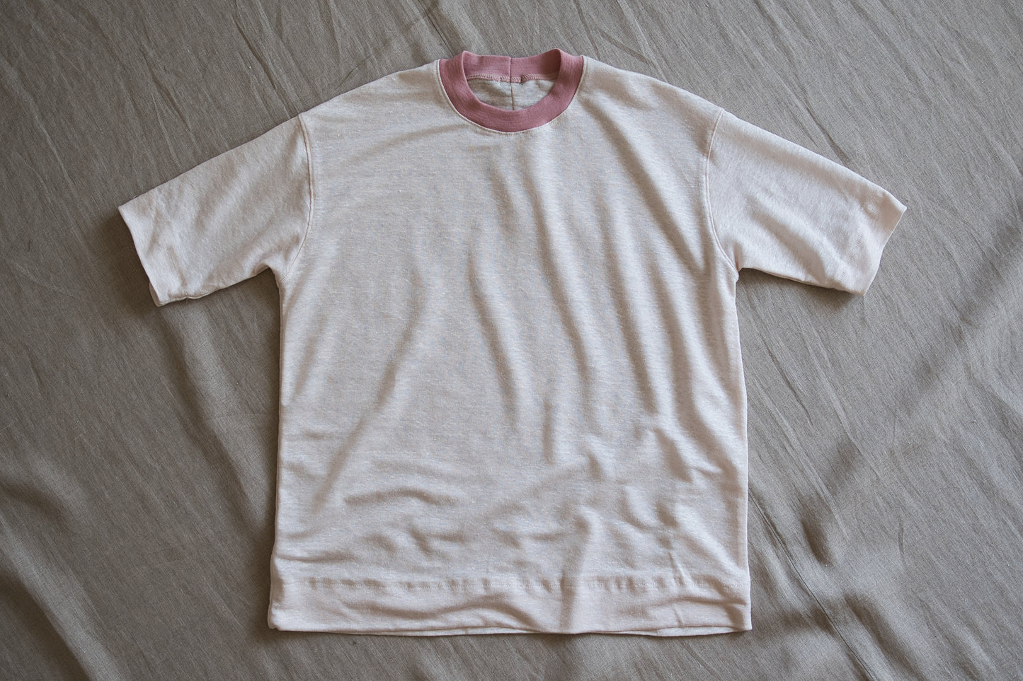 アイリッシュリネンリンガーT/Irish Linen Ringer T/Pinkish White - Pink