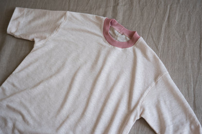 アイリッシュリネンリンガーT/Irish Linen Ringer T/Pinkish White - Pink
