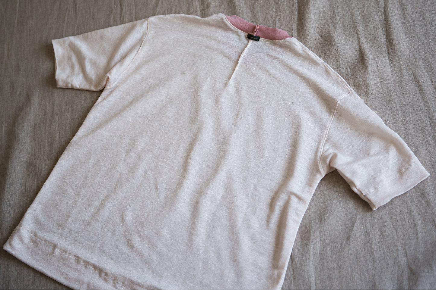 アイリッシュリネンリンガーT/Irish Linen Ringer T/Pinkish White - Pink