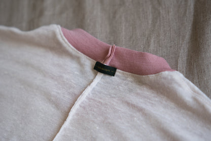 アイリッシュリネンリンガーT/Irish Linen Ringer T/Pinkish White - Pink
