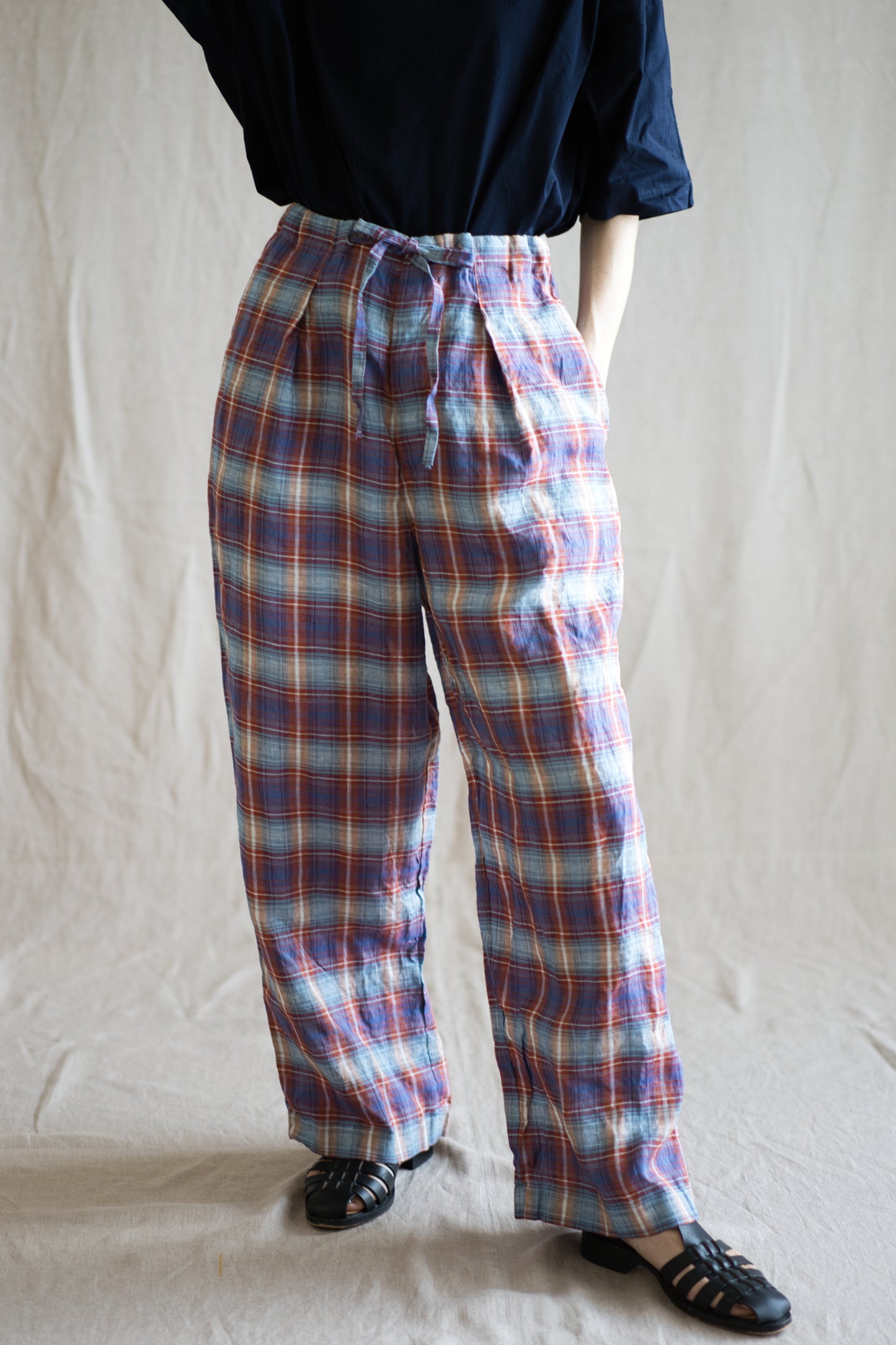Normandy Linen Wide Pants/Multi Checkered