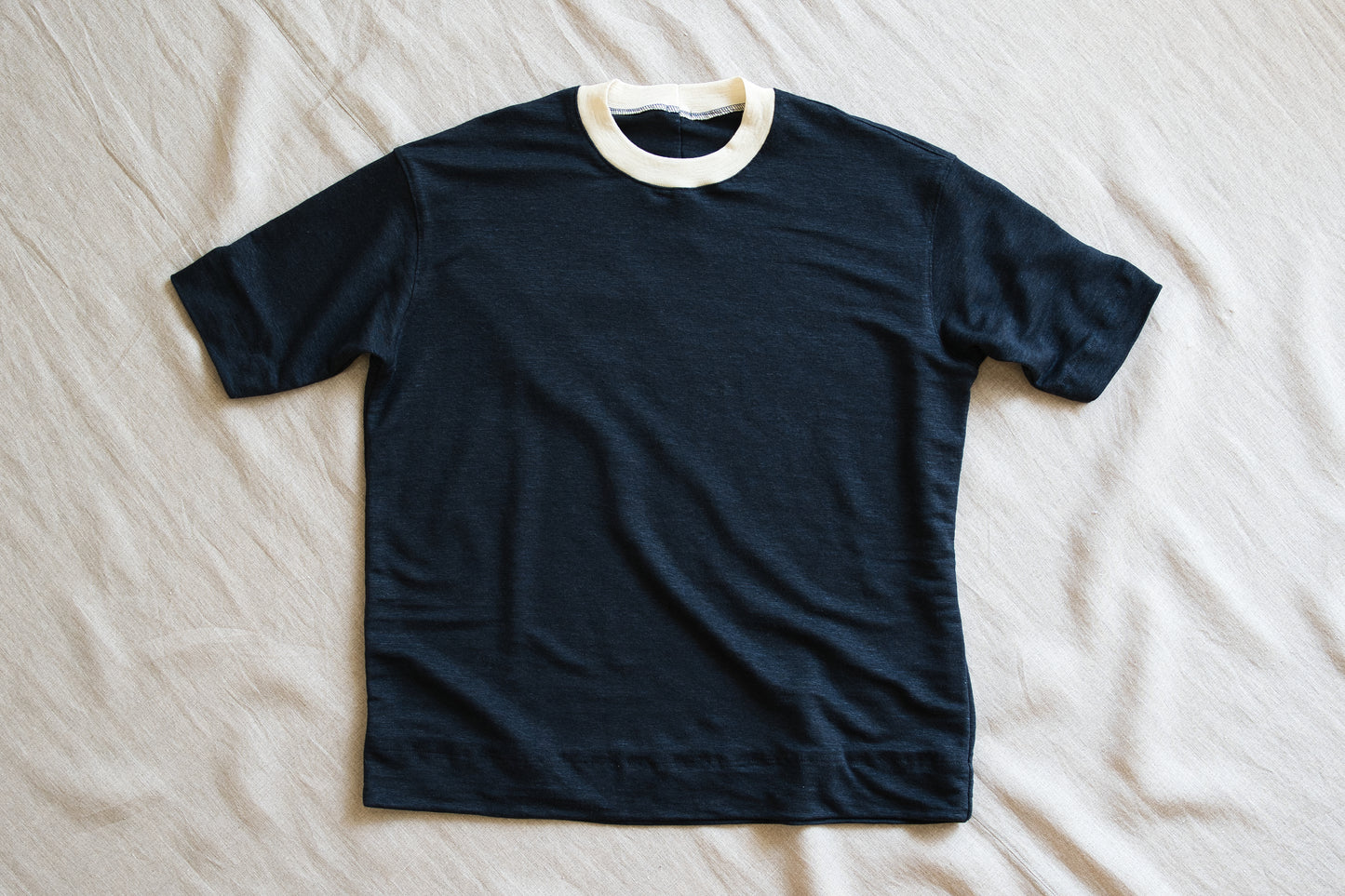 アイリッシュリネンリンガーT/Irish Linen Ringer T/Midnight Navy - Ecru