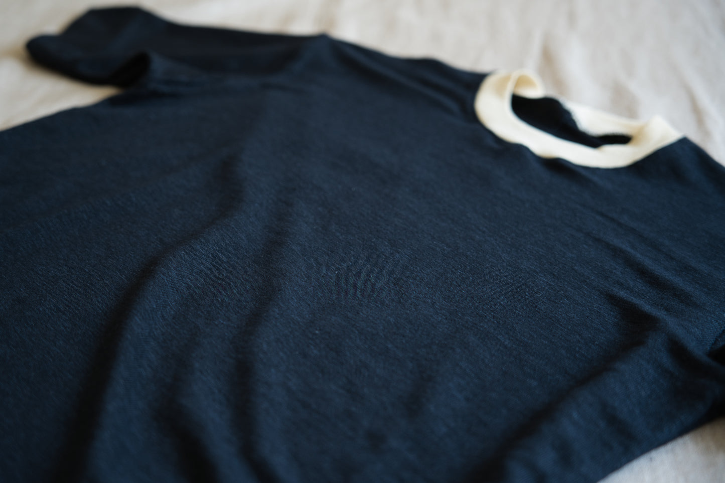 アイリッシュリネンリンガーT/Irish Linen Ringer T/Midnight Navy - Ecru